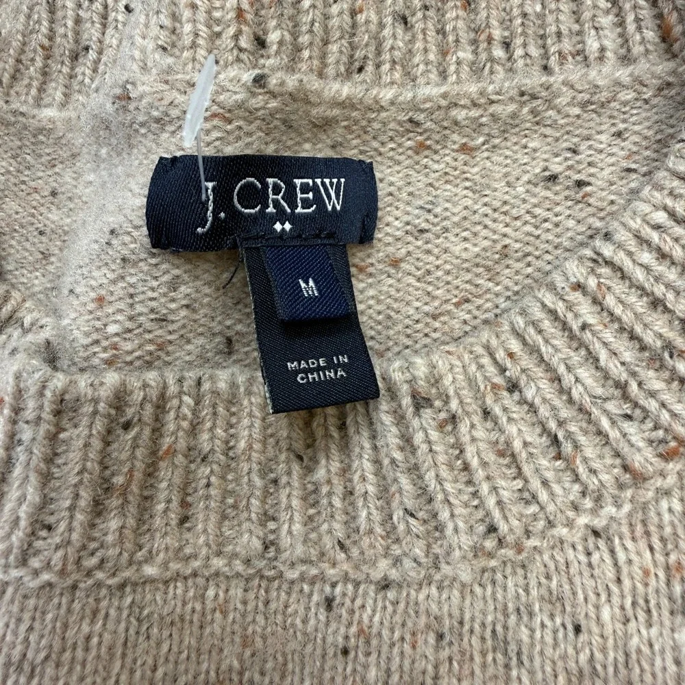 J Crew Sweater Mens Medium Beige Donegal Lambswool Elbow Patch Speckled Marled